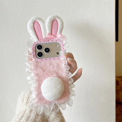 【バニーフリルファー】ふわもこウサギ耳×しっぽ付き スマホケース｜iPhone対応 #241227