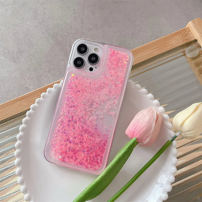 流れるグリッター ネオンラメ クリア iPhoneケース｜キラキラ・透明デザイン #230905