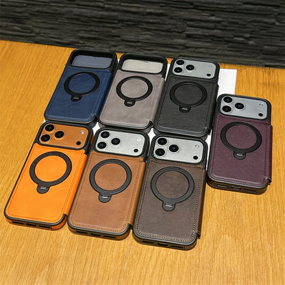 レザー調 リングフリップ iPhoneケース｜折りたたみ 手帳型 #240311