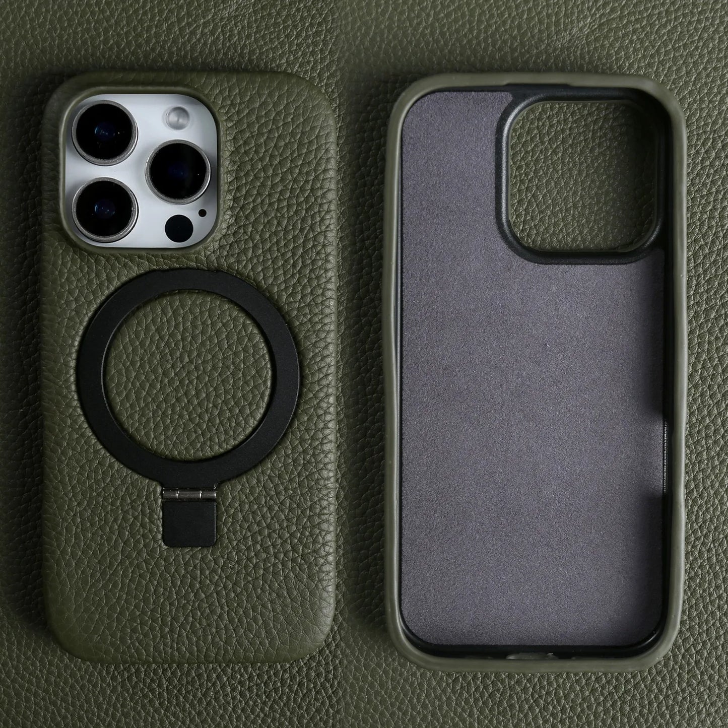 【本革シリーズ】折りたたみ スタンドリング付き レザースマホケース｜iPhone対応 #241013