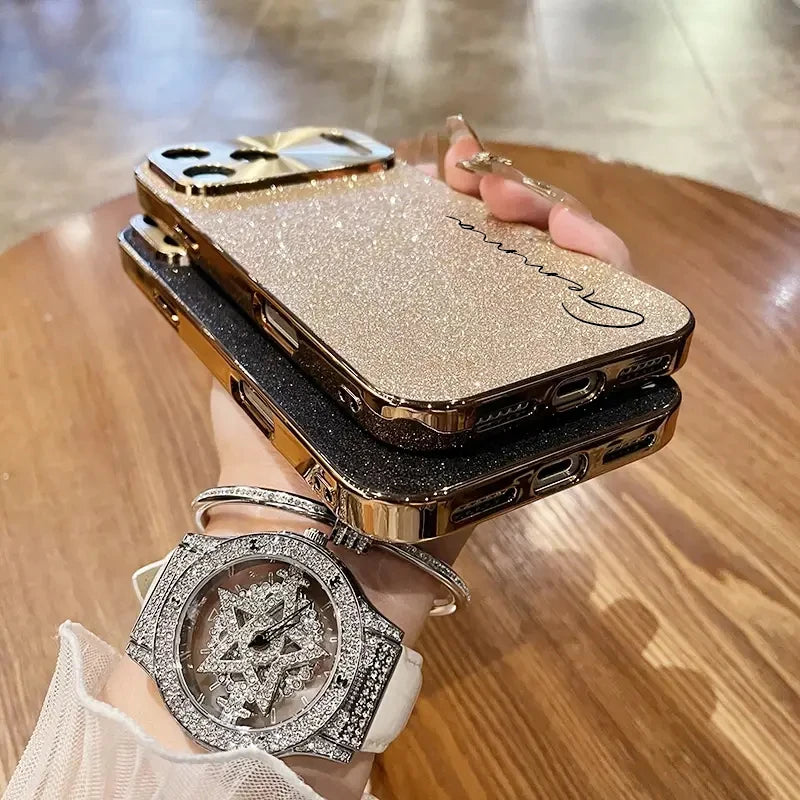 【カスタムシリーズ】ラメグリッター 名入れ スマホケース 縦書き｜iPhone対応 #240716