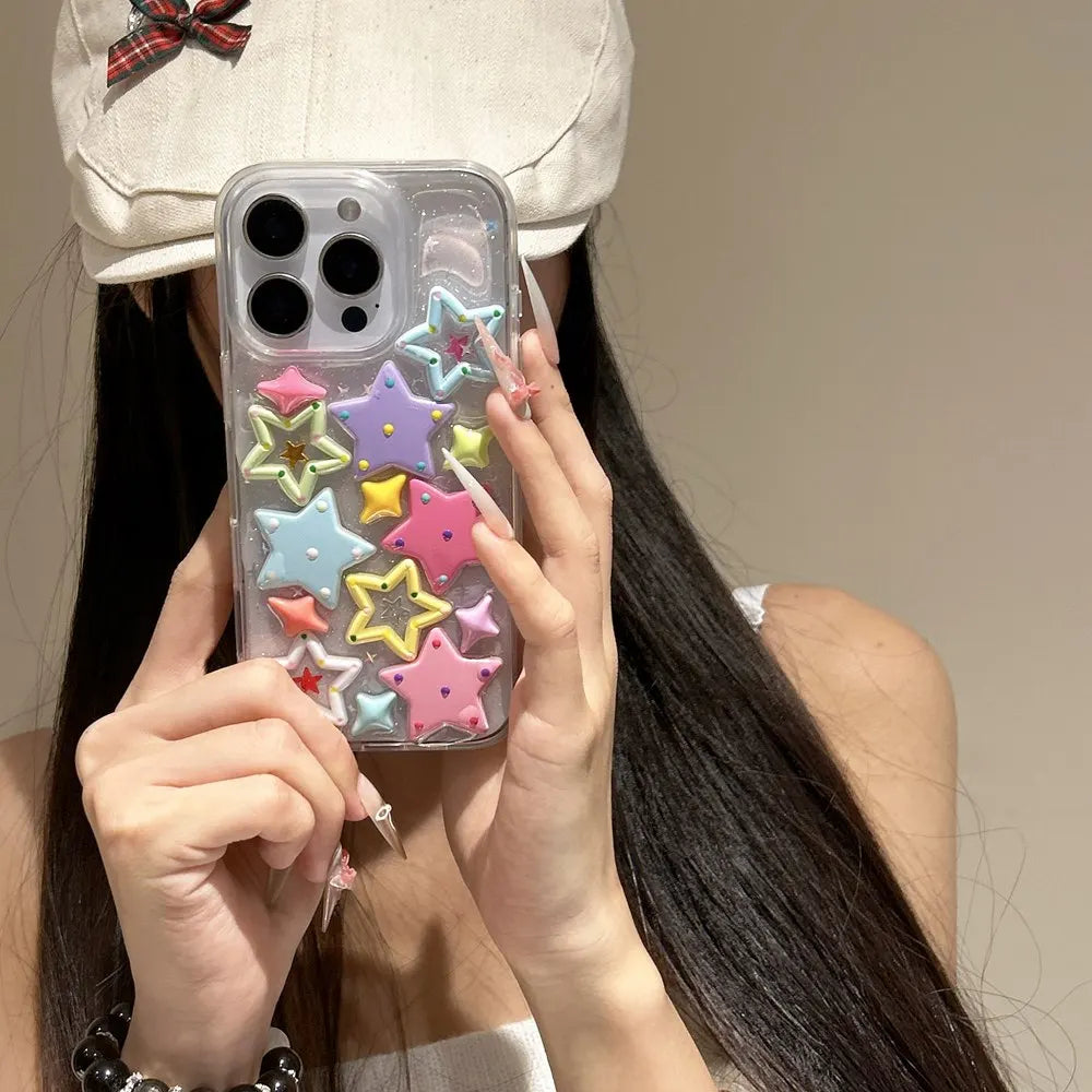 【立体スター柄】ポップで映えるクリアケース｜iPhone対応 #250522