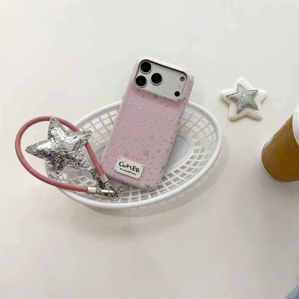 シルバースターチャーム ラメ感レザー調 ストラップ付き iPhoneケース｜きらめき #260010