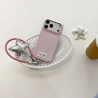 シルバースターチャーム ラメ感レザー調 ストラップ付き iPhoneケース｜きらめき #260010