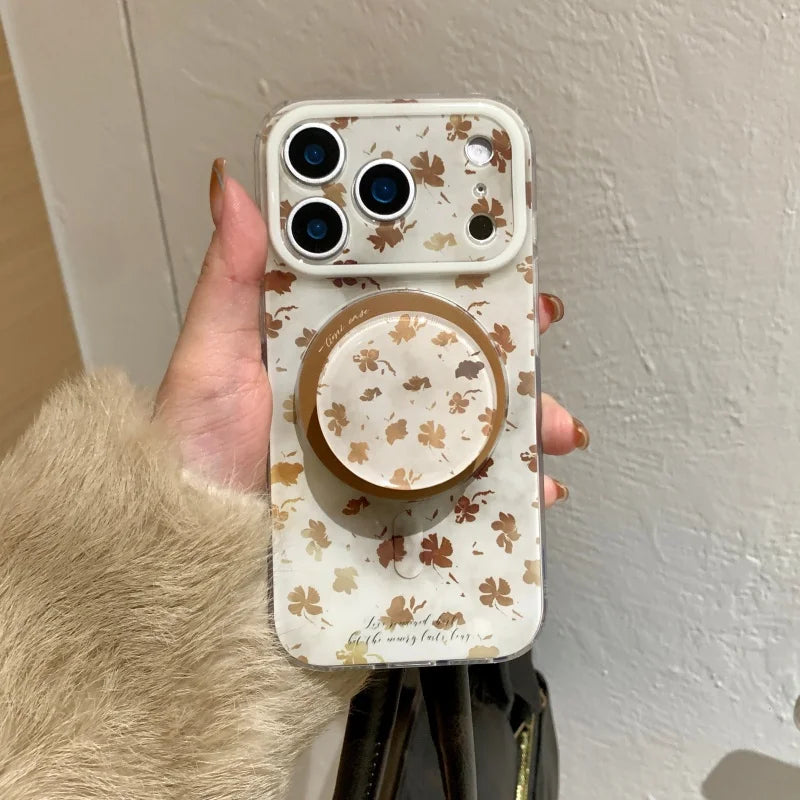 ブラウンリーフ Magnet内蔵 iPhoneケース｜落ち葉柄・マグネットリング付き #240430