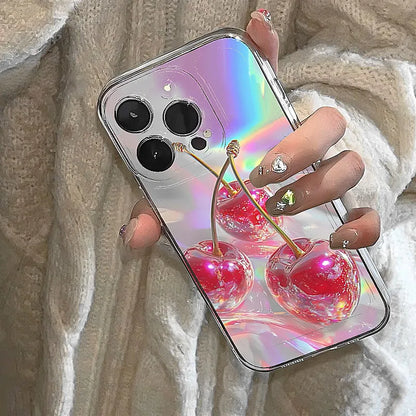 【フルーツシリーズ】チェリー＆アップル ホログラム スマホケース｜iPhone対応 #250910