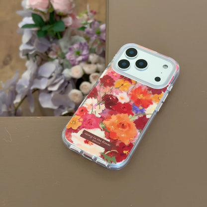 【フラワーアートクリア】油絵風 花柄 ブーケデザイン スマホケース｜iPhone対応 #250211