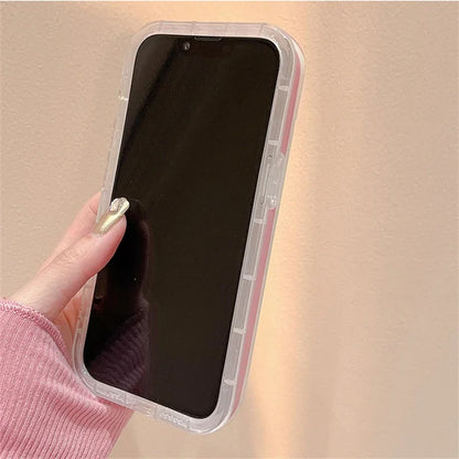 【ストライプシリーズ】ピンクボーダー×立体ハート スマホケース｜iPhone対応 #250914