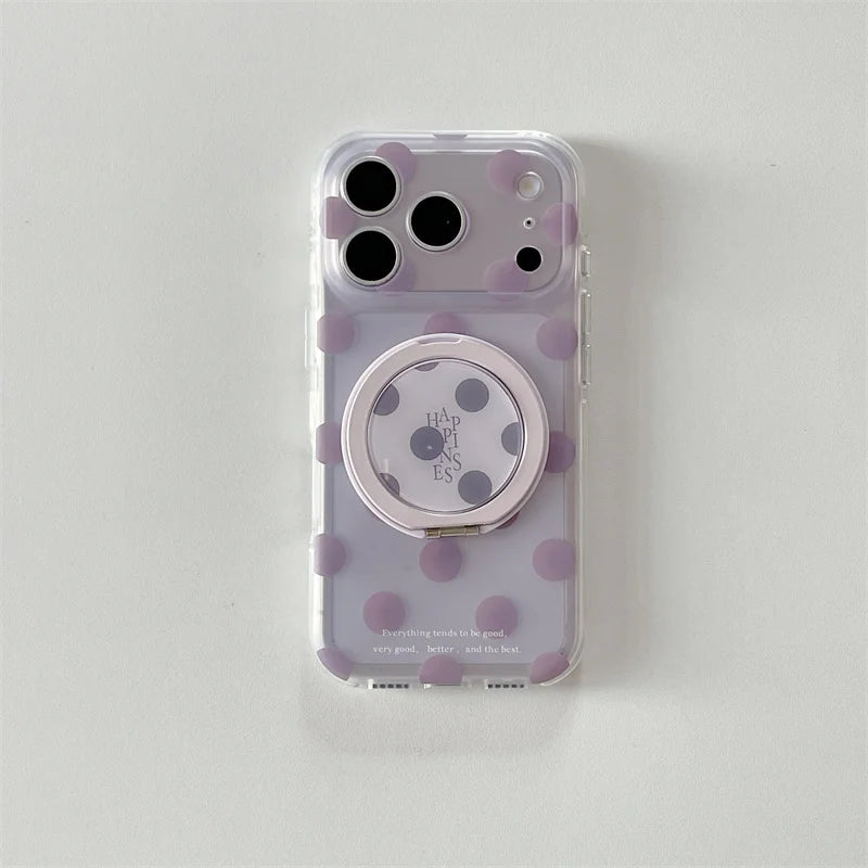 グリップ 水玉×透明感クリア 360°回転 iPhoneケース｜大人かわいい #260022