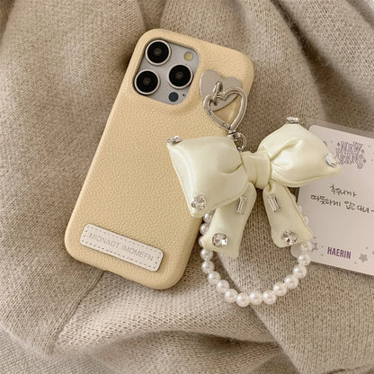 【パールビッグリボン】リボンモチーフ×パールチェーン スマホケース｜iPhone対応 #240802