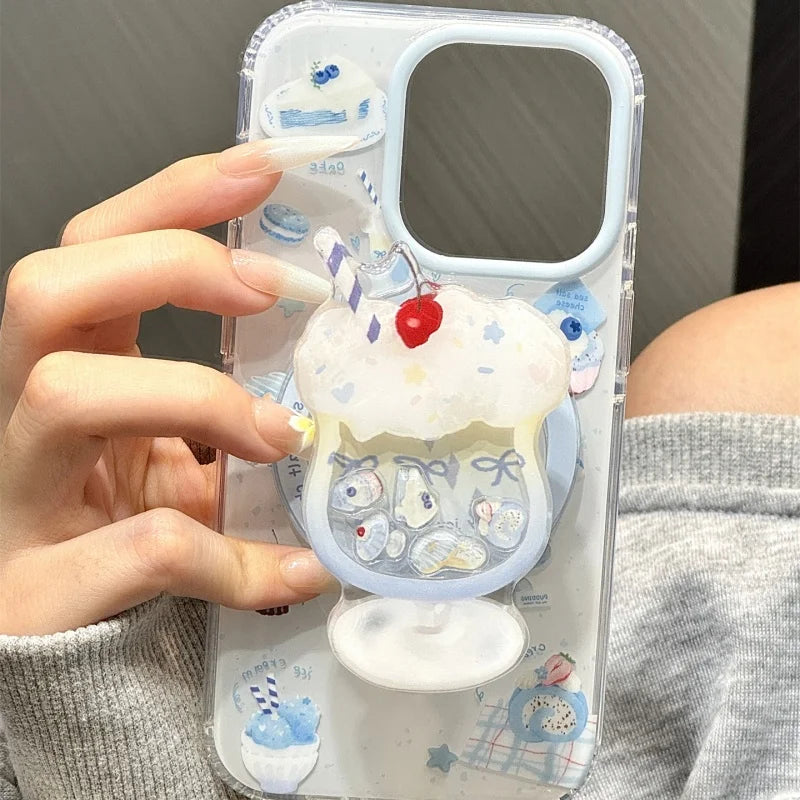 【スマホグリップ】クリームソーダ シャカシャカ スマホグリップ マグネット対応｜ゆめかわ・ブルー #261269　