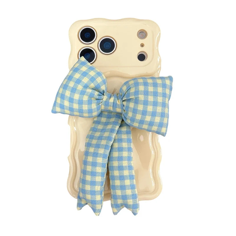【ウェーブフレーム】ぷっくり 立体 ギンガムチェックリボン スマホケース｜iPhone対応 #241230