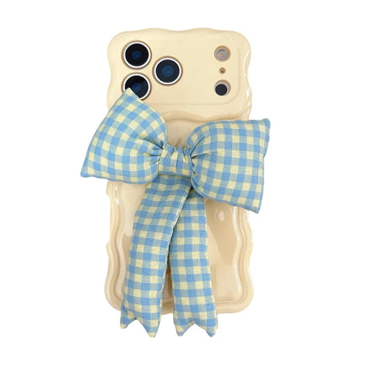 【ウェーブフレーム】ぷっくり 立体 ギンガムチェックリボン スマホケース｜iPhone対応 #241230