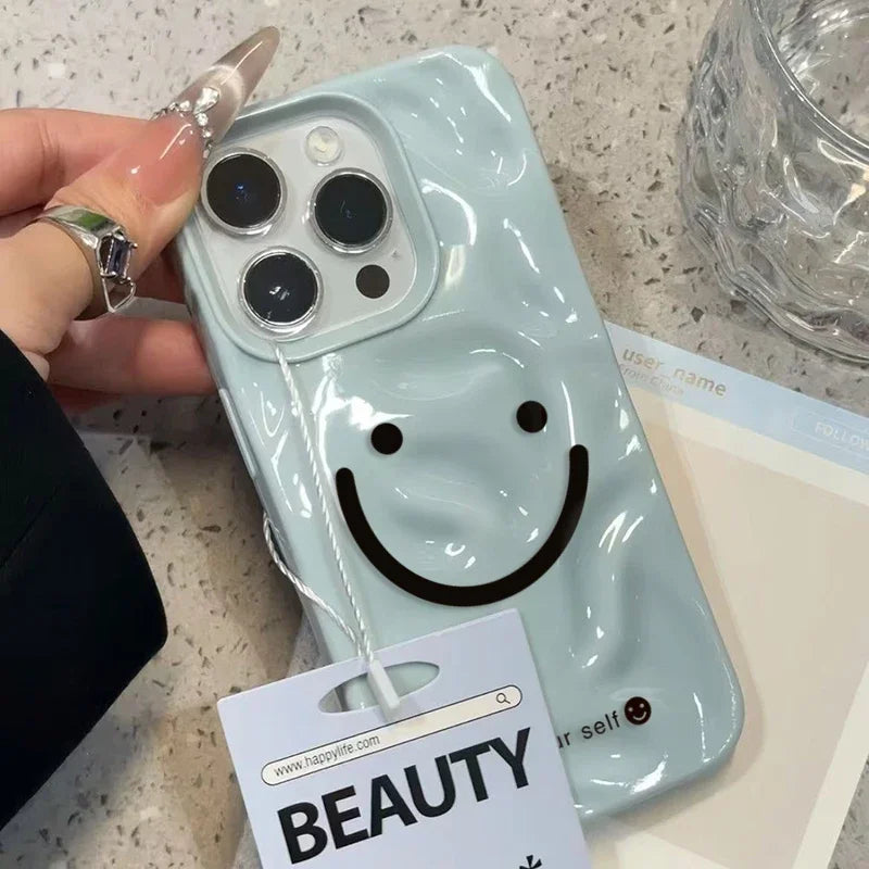 【ニコちゃんシリーズ】手書き風 スマイル 波型 立体デザイン iPhoneケース #260227