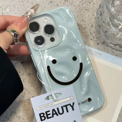 【ニコちゃんシリーズ】手書き風 スマイル 波型 立体デザイン iPhoneケース #260227