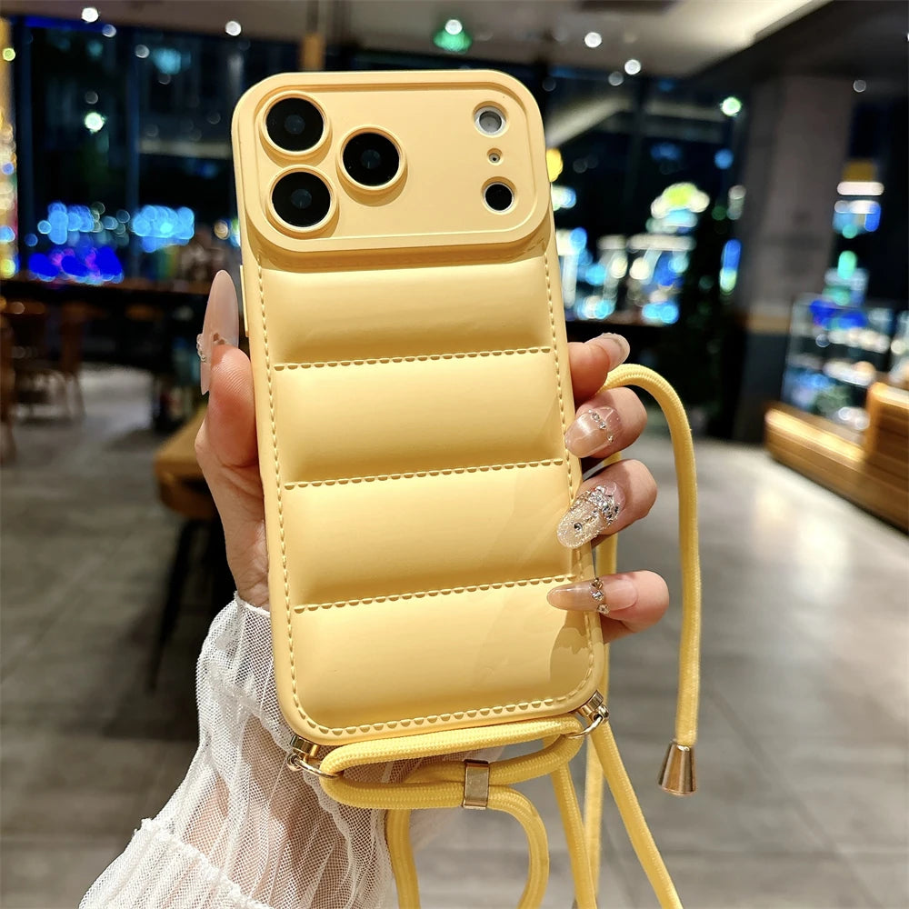 ダウンジャケット風 ソフト iPhoneケース｜ストラップ付き・カラーバリエーション豊富 #240601