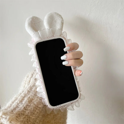 【バニーフリルファー】ふわもこウサギ耳×しっぽ付き スマホケース｜iPhone対応 #241227