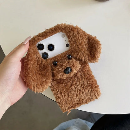 【もこもこプードルファー】耳付き 犬 Dog 3D立体デザイン スマホケース｜iPhone対応 🐶✨ #250103