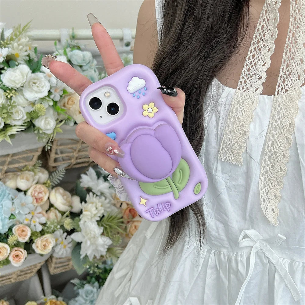 【フラワーシリーズ】立体チューリップ かわいい3Dデザイン スマホケース｜iPhone対応 #250922