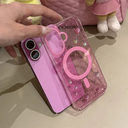 ホットピンク ぷっくりハート ラメグリッター Magnet内蔵 iPhoneケース｜Y2K・韓国ガーリー #230728