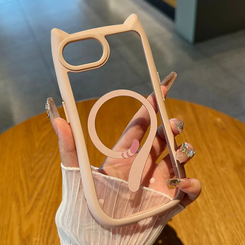 【猫耳シリーズ】Magnet内蔵 しっぽデザイン カラーフレーム iPhoneケース #240215