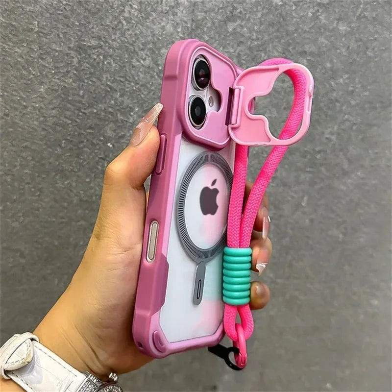カメラカバー付き Magnet内蔵 iPhoneケース｜ストラップ付き レンズ保護 #240104