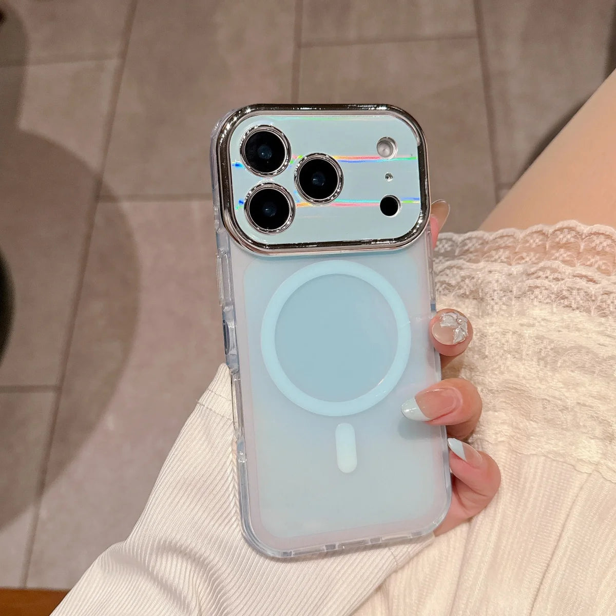 オーロラカラー メッキレンズフレーム Magnet内蔵 クリア iPhoneケース