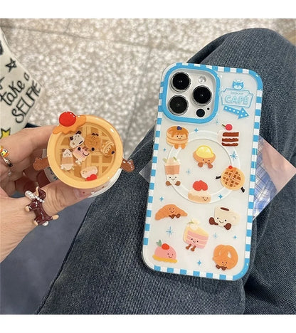 【カフェスイーツシリーズ】レトロカフェデザイン グリップ付き iPhoneケース #240609