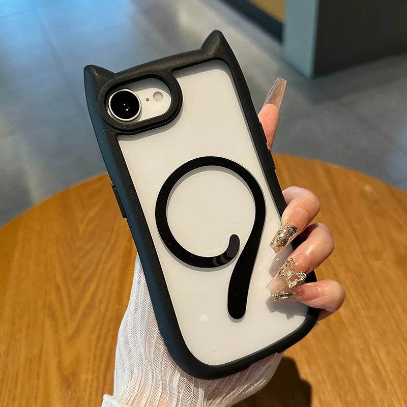 【猫耳シリーズ】Magnet内蔵 しっぽデザイン カラーフレーム iPhoneケース #240215