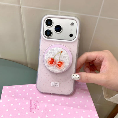 チェリーグリップ ドット柄 ピンク Magnet内蔵 iPhoneケース｜淡色・ガーリー #260047