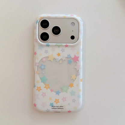 パステル カラフルスター ハートくり抜き iPhoneケース｜韓国ガーリー・星柄 #230824