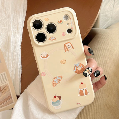 カフェスイーツ クロワッサンデザイン グリップ付き iPhoneケース｜ナチュラル・韓国雑貨風 #231120