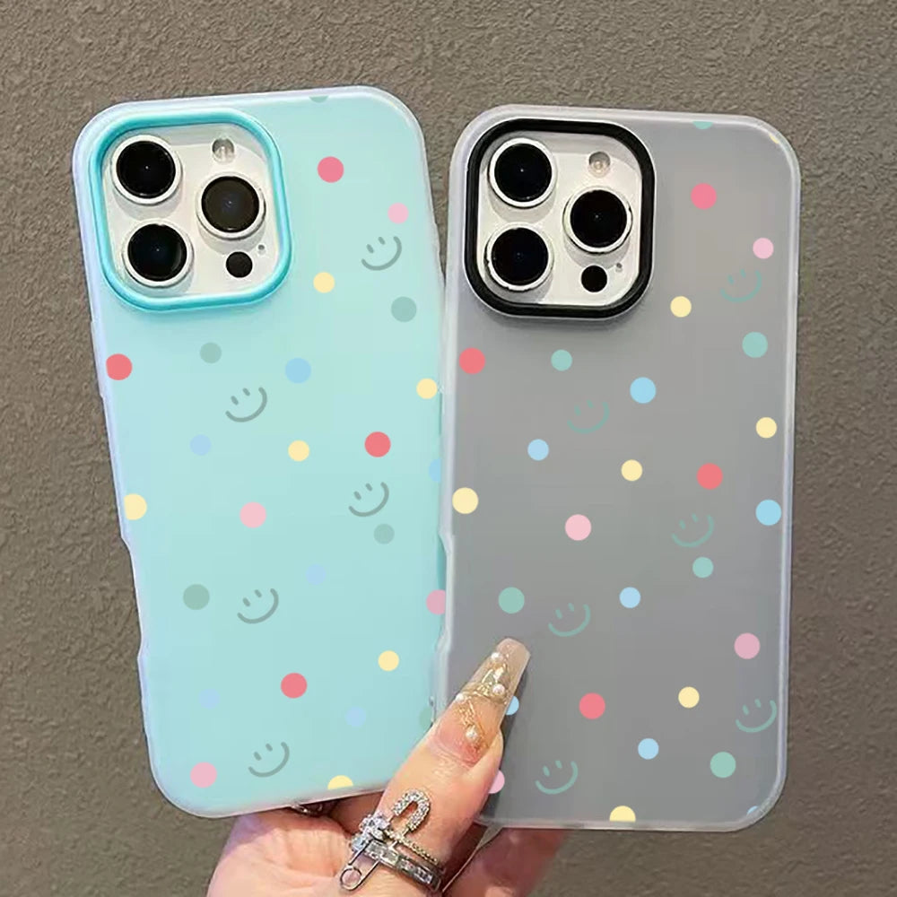 【ニコちゃんシリーズ】カラフル ポルカドット 水玉 スマイル iPhoneケース #260301