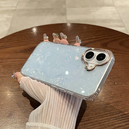 【大理石風】上品パール調 ホワイトシェル クリア iPhoneケース 高級感 キラキラ おしゃれ 耐衝撃｜iPhone対応 #250405