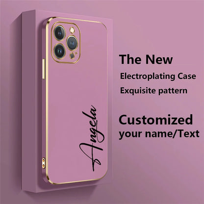 【カスタムNAMEシリーズ】ゴールドフレーム プレーンカラー 筆記体 名入れケース｜iPhone対応 #240819