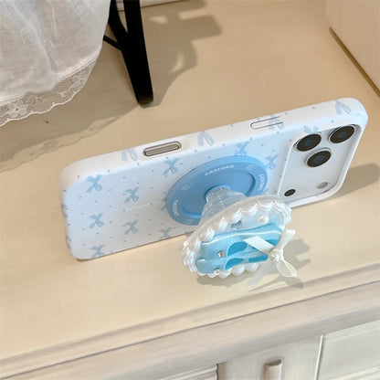 3Dバレエシューズ パールハートグリップ リボン柄 Magnet内蔵 iPhoneケース｜バレエ #260018