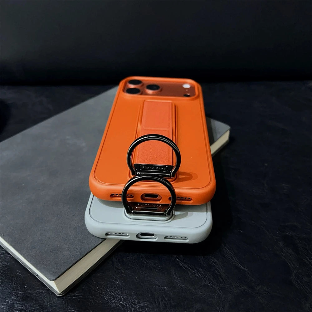 スタンド一体型 レザー調 折りたたみスタンド iPhoneケース｜シンプルデザイン#240329