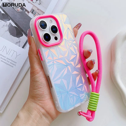 【キラキラシリーズ】幾何学模様 ホログラムデザイン ストラップ付きスマホケース｜iPhone対応 #251012