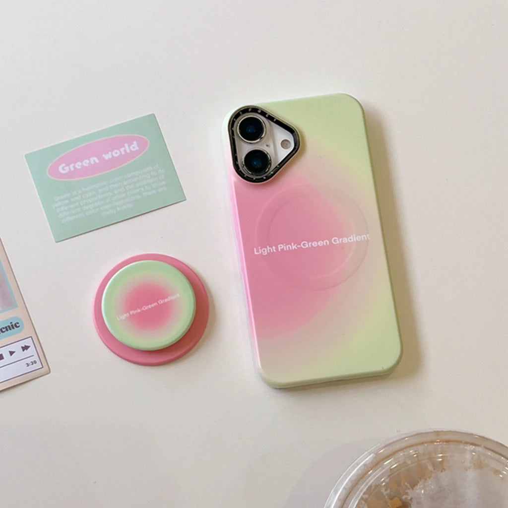 【Magsafe対応】キャンディカラー 滲みグラデ ライトピンク×ミント ラウンドグリップ スマホケース｜iPhone対応 #241213