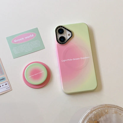 【Magnet内蔵】キャンディカラー 滲みグラデ ライトピンク×ミント ラウンドグリップ スマホケース｜iPhone対応 #241213