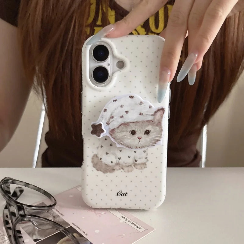 ふんわりネコちゃん ワンちゃん グリップ付き iPhoneケース｜Magnet内蔵 #230925