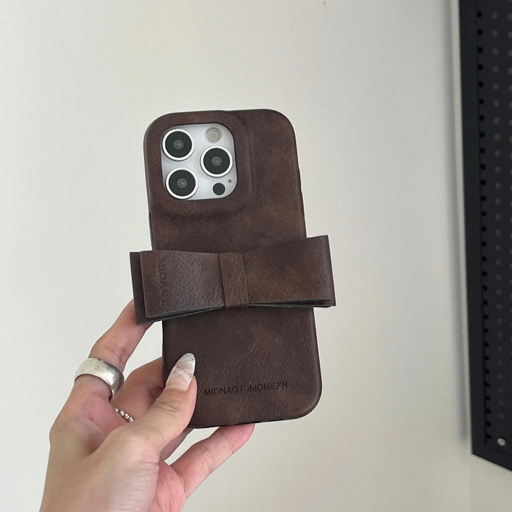 【ヴィンテージクラシカルリボン】レザーリボン×クラシックカラー スマホケース｜iPhone対応 #241222