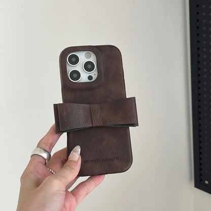 【ヴィンテージクラシカルリボン】レザーリボン×クラシックカラー スマホケース｜iPhone対応 #241222