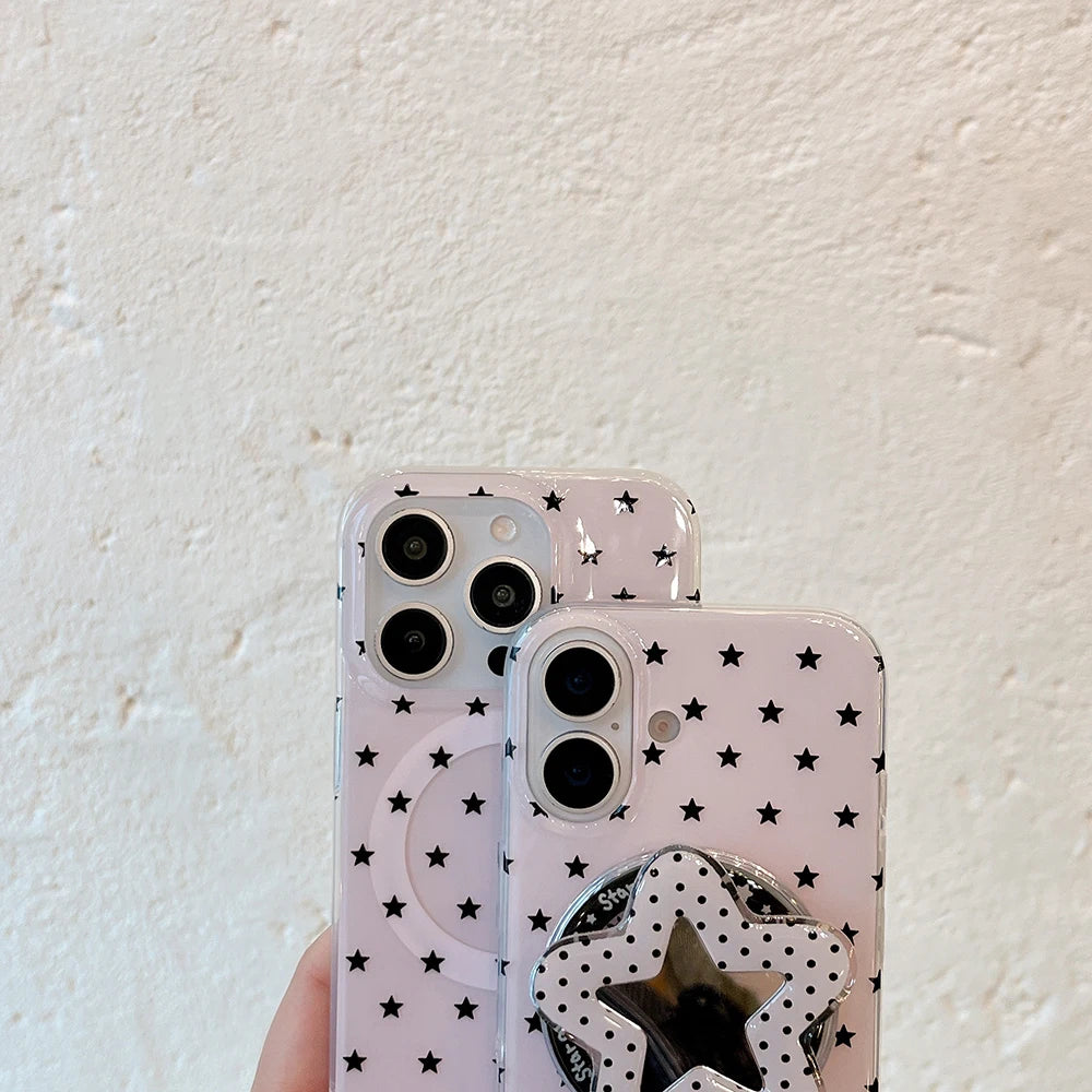 スターモチーフ ブラックピンク Magnet内蔵 iPhoneケース｜ミラーグリップ付き #240309
