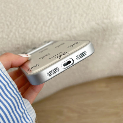 リボン柄 iPhoneケース｜シルバーカラー・フラットデザイン #240522