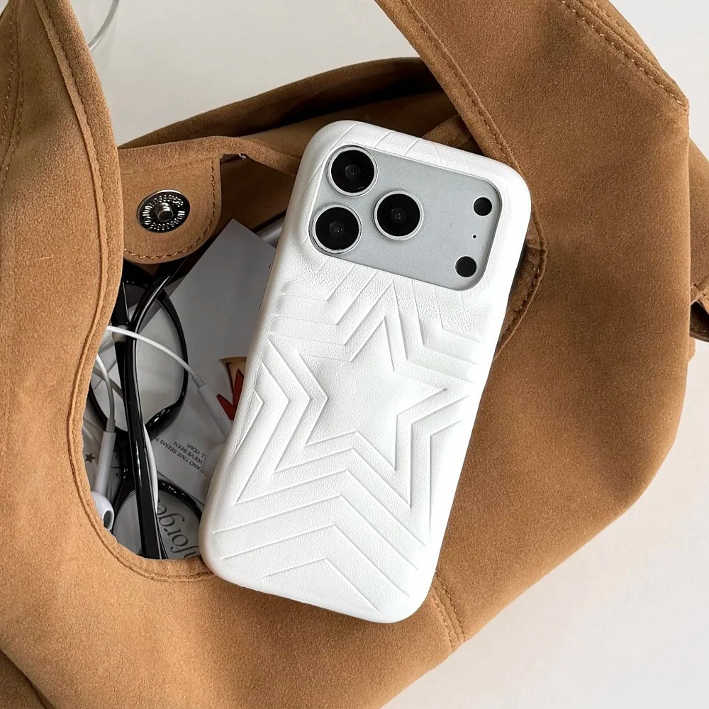 【スターエンボス】立体スター 星柄  型押しステッチ レザー調 スマホケース｜iPhone対応 #240615