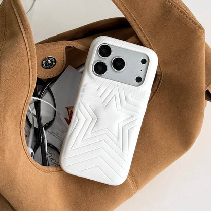 【スターエンボス】立体スター 星柄  型押しステッチ レザー調 スマホケース｜iPhone対応 #240615