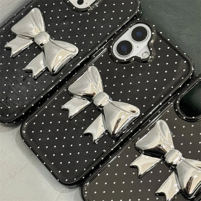 【ドットリボン】立体 メタリック リボン付き ガーリースマホケース｜iPhone対応 #250417