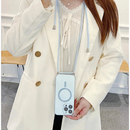 【Magnet内蔵】マットメタル ストラップ付きシンプルデザイン スマホケース｜iPhone対応 #251106