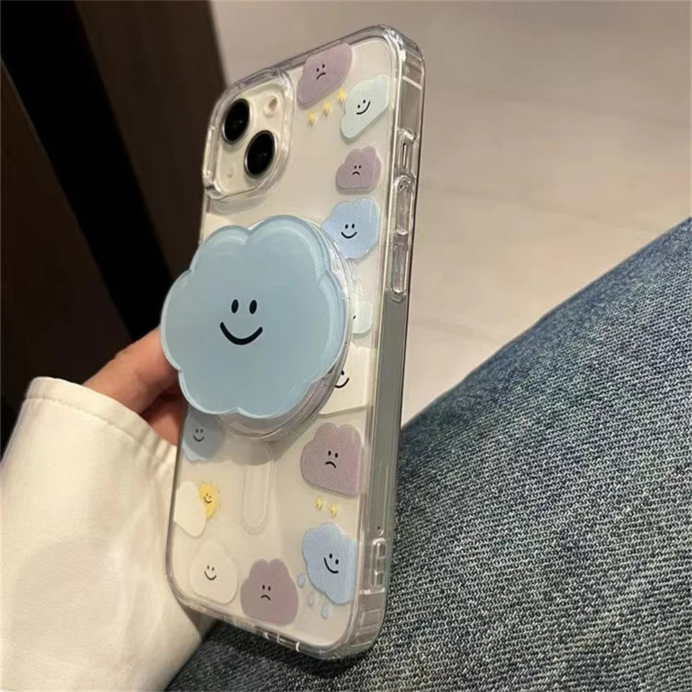 【スマホグリップ】クラウドスマイル ふんわり雲のにこにこスタンド | マグネット対応 #241118